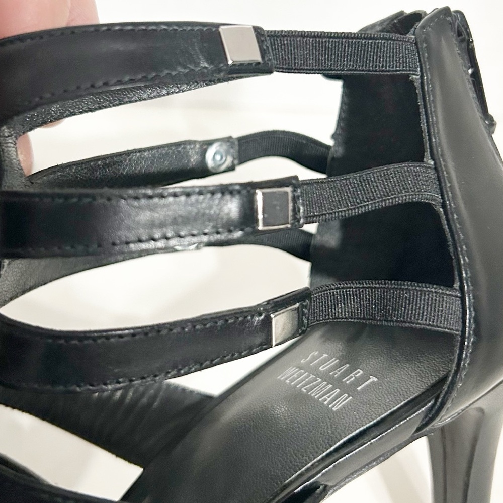 Stuart Weitzman Strappy 🖤 Leather Gladiator Type Sandals Zip Heel Leather Sole - Picture 12 of 14